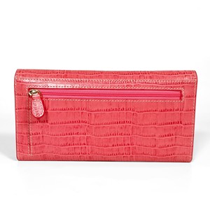 Castello Croco Print Embossed Cowhide Leather Long <b>Wallet</b> 12 Credit Card Slots Flag Embroidery Hasp Closure for Women's - Product Image 3