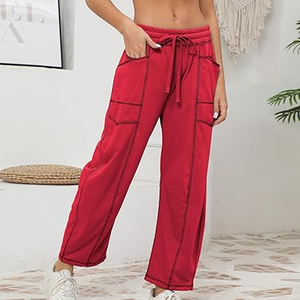 Pantalon cargo tendance TikTok pour femme, coupe large, taille haute, avec cordon de serrage, style décontracté streetwear, coupe ample - Product Image 4