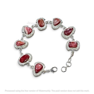Jewelry Perfections Latest Fashion Women's Brass Silver Plated Adjustable Chain Link <b>Bracelet</b> Rhodochrosite <b>Crystal</b> Oval Cut - Product Image 3
