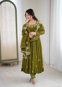 Nuevo Salwar Kameez Estilo Anarkali Listo para Usar, en Micro Algodón Pesado, Mangas Largas, Largo 48-49 Pulgadas, Reversible, para Fiestas - Product Image 2