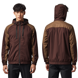 Custom Manufacturing <b>Men's</b> Brown <b>Lightweight</b> Windbreaker <b>Jacket</b> Hooded Premium Nylon Everyday Outerwear Design - Product Image 3
