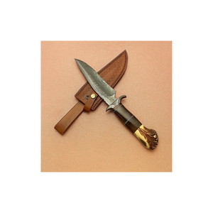 Couteau Bowie à pointe clip en acier inoxydable Damas, fait main sur mesure, à lame fixe, pour camping et utilisation extérieure, avec manche en bois de cerf et étui en cuir, OEM - Product Image 5