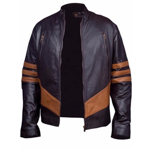 Veste de moto en cuir véritable pour homme 5KINGZ SPORTS, coupe slim, coupe-vent, col montant, fermeture éclair, coloris noir et marron - Product Image 2