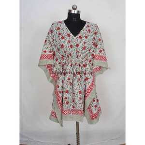 Caftán Largo de Algodón con Estampado Floral Indio, Estilo Modesto para Mamás, Ropa de Playa, Ropa de Dormir, Bikini - Product Image 1