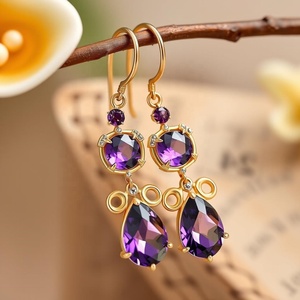 ชุดเครื่องประดับลวดอเมทิสต์ธรรมชาติเครื่องประดับเงินสเตอร์ลิง925แบบห้อยต่างหูชุบทองพร้อมเพชร - Product Image 2