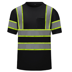 Camisetas de Alta Visibilidad de Secado Rápido para Hombre, Camisetas de Seguridad con Tiras Reflectantes y Bolsillo, Mangas Cortas, Camiseta de Trabajo de Alta Visibilidad - Product Image 1