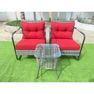 Ensemble de jardin en rotin extérieur 3 pièces Patio Bistro Glider avec coussins et table d'appoint en verre pour patio ou jardin - Product Image 3
