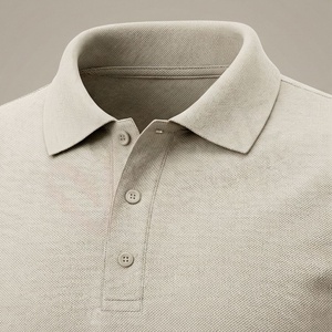 Polo à manches courtes pour homme, beige, 100% coton, tricoté, décontracté, uni, respirant, coupe classique, boutons - Product Image 4