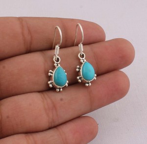 Wholesale Natural Turquoise 925 <b>Sterling</b> <b>Silver</b> <b>Dangle</b> <b>Earrings</b> December Birthstone Blue Gemstone Drop <b>Earrings</b> High Quality - Product Image 1