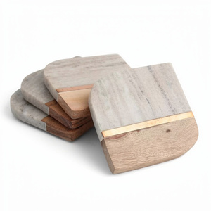 Handcrafted Wood and <b>Marble</b> <b>Coasters</b> Set with Brass Lining Front for Drinks <b>Coasters</b> Manufacturer & Exporter - Product Image 1