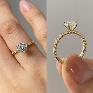 1.50 Carat Round Lab Grown Diamond <b>Solitaire</b> <b>Ring</b> 14K Gold IGI Certified Twisted Rope Band Custom Engagement Diamond <b>Ring</b> - Product Image 5