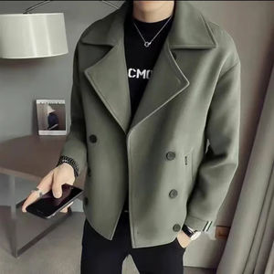 Veste Courte en Laine Unie de Luxe pour Homme, Marque Personnalisée, Tendance Décontractée, Coupe Slim, Col Revers, Style Streetwear Automne Hiver - Product Image 2