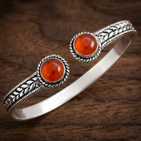 Brazalete Unisex de Plata/Oro Chapado en Latón con Doble Piedra de Cornalina Ámbar Nova, Engaste Clásico de Bisel con Gema, Regalo OEM