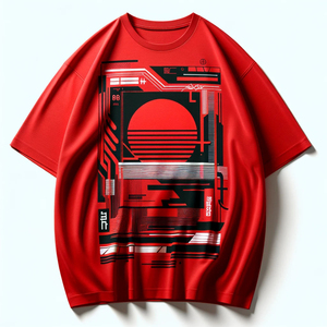 Camiseta Naranja Extra Grande para Hombre con Estampado Geométrico de Ciudad, Manga Corta, Cuello Redondo, Diseño Casual de Poliéster Transpirable - Product Image 6