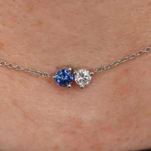 Sapphire Choker Necklace Two Stone Minimalist Necklace 3 Prong Basket Setting 14K 18K Gold Platinum Fine Jewelry - Product Image 5