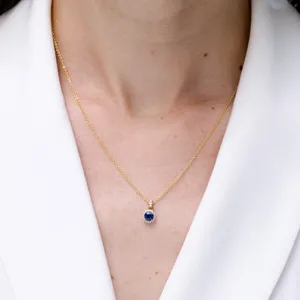 จี้เพชรพลอยไพลินสีน้ำเงินทรงกลมคุณภาพสูง ทอง 14K ประดับเพชรธรรมชาติทรงรัศมี พร้อมใบรับรอง IGI สร้อยคอเครื่องประดับชั้นดี - Product Image 6