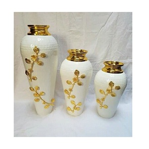 Luxury Decorative Flower <b>Vase</b> <b>Set</b> Artistic Bubble-Pattern <b>Vases</b> Gold Rim Floral Embellishments Aluminium Iron Matte <b>Vases</b>. - Product Image 4