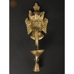 Máscara para colgar en la pared de Lord Ganesha de 11 pulgadas hecha a mano con Diya de latón y artículo de regalo de campana hecho en India - Product Image 4