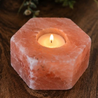 Lampe en cristal de sel de l'Himalaya de qualité supérieure, lampes en sel de l'Himalaya, forme hexagonale sculptée, porte-bougie en sel naturel, décoration d'intérieur