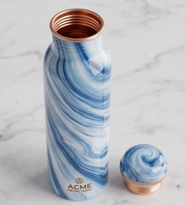 Elegant Blue Swirl Printed <b>Copper</b> <b>Bottle</b> With Glossy Finished Perfect Blend Of Art Style For Daily Hydration Travel Gym Yoga - Product Image 2