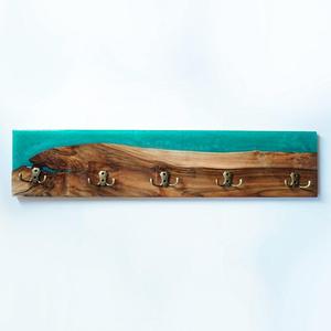 Designer <b>Wooden</b> <b>Coat</b> <b>Hook</b> Rack 4 <b>Hooks</b> Blue Epoxy Resin Angel Pattern Decorative Wall Mounted Clothing Organizer Home Entryway - Product Image 3