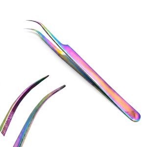 Pinces à extensions de cils 3D multicolores arc-en-ciel en acier inoxydable de qualité supérieure, courbées de 5,5 pouces, approuvées ISO13485 - Product Image 1