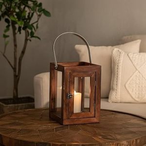 Lanterne carrée de Noël en bois, porte-bougie de forme unique, décoration de table faite à la main, centre de table pour mariage et Halloween - Product Image 4