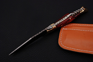 Cuchillo de bolsillo de acero de Damasco con hoja de punta caída y mango de madera, cuchillo plegable para caza, EDC, afilado como una navaja, equipo de supervivencia plegable OEM - Product Image 4