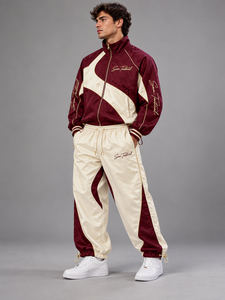 Sam Taktischer Trainingsanzug Set Kastanienbraun Creme Farbblockierung Langarm Reißverschluss Sportlicher Stil Erwachsene Unisex Herbstkleidung Günstiger Preis - Product Image 2