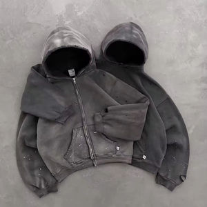 Nouveau sweat à capuche épais vierge pour hommes, personnalisable, effet délavé, épaules tombantes, coupe oversize, zippé, style streetwear - Product Image 1