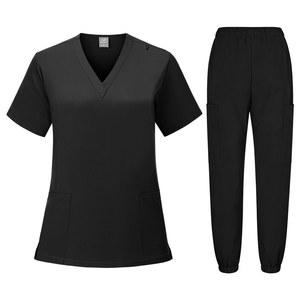 Tenues d'infirmière unisexes à col en V, ensembles de blouses et pantalons extensibles 4 directions en polyester et élasthanne, tricotés, pour usage hospitalier, avec détection d'aiguilles - Product Image 1