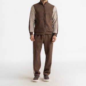 Ensemble de survêtement tendance pour homme 100 % coton, coupe classique, marron beige, unique, uni, doux, premium, streetwear décontracté d'hiver - Product Image 1