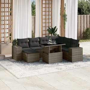 Conjunto de Sofá de Jardín de Ratán PE Gris con Acero con Recubrimiento en Polvo y Vidrio Templado, Muebles de Exterior Premium - Product Image 1