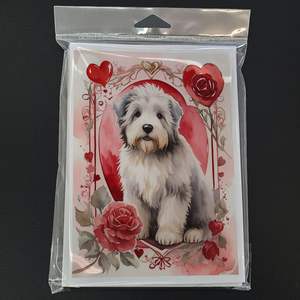 Antiguo perro pastor inglés con rosas de San Valentín caprichoso tamaño A7 5x7 tarjetas de notas en blanco paquete 8 tarjetas de felicitación con sobres - Product Image 3