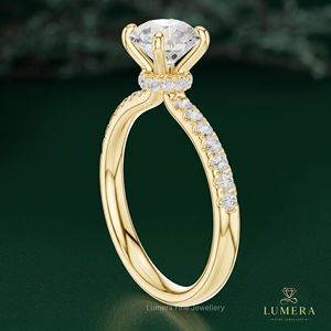 แหวนแต่งงานแบบ Cathedral Pave ทองคำแท้ 18K ประดับเพชร Halo Lab Grown แหวนหมั้นสีเหลือง สไตล์คลาสสิก - Product Image 4
