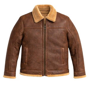 <b>Men</b>’s Grizzly Brown Color <b>Shearling</b> Leather <b>Jacket</b> Genuine Sheepskin Winter Coat - Product Image 1