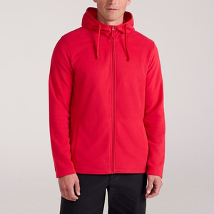Veste polaire à capuche entièrement zippée rouge pour homme, manches longues, décontractée, pour le sport en plein air, avec cordon de serrage réglable, légère et chaude - Product Image 3
