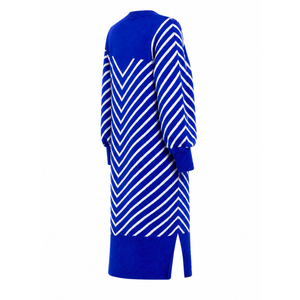 เสื้อคลุมคาร์ดิแกนยาวสำหรับผู้หญิง Zeta Phi Beta สีน้ำเงินขาวลายทาง ปลายแขนเสื้อแบบริบ มีลายปัก พร้อมช่องด้านข้าง - Product Image 4