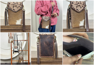Sac à bandoulière pour téléphone en cuir de vachette fait main personnalisé pour femmes Style occidental Petit porte-téléphone Porte-monnaie en cuir véritable Mini sac - Product Image 3
