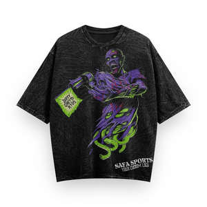 T-shirt graphique surdimensionné en coton délavé à l'acide avec logo vintage, imprimé DTG, pour hommes, style streetwear, personnalisable, pour fabricants de vêtements - Product Image 2