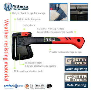 36cm Bushcraft Camping Axe with sharpener Grade-A Carbon Steel Head Outdoor Portable Cutting Hiking Hatchet Hand Tool - Product Image 3