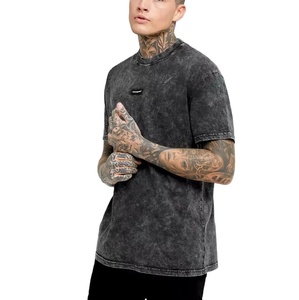 Camisetas Vintage de Punto Sólido con Lavado Ácido para Hombre, Venta al Por Mayor OEM, Impresión de Logotipo Personalizado, Algodón, Tallas Grandes - Product Image 3
