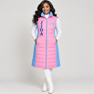 Chaleco Largo Acolchado para Mujer JJOA Jack and Jill of America, Color Azul Bebé y Rosa, Bordado, Sin Mangas, Abrigo de Invierno, Venta al Por Mayor Personalizada - Product Image 3