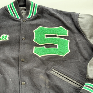 Abrigos Varsity de Lana Superior para Mujer, Chaqueta Letterman Vintage con Mangas de Cuero y Lana Negra, Chaqueta Varsity - Product Image 3