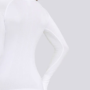 <b>Women</b> <b>White</b> <b>Long</b> <b>Sleeve</b> Sweat-Wicking Yoga <b>Top</b> Crew Neck Solid Compression Pullover Shirt Spandex/Nylon Skinny Fit - Product Image 5