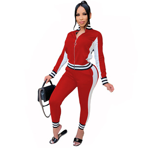 Ensemble de survêtement sportif pour femme, jaune et blanc, à blocs de couleur, manches longues, fermeture éclair, col montant, coupe ajustée, toutes saisons, tricoté - Product Image 5