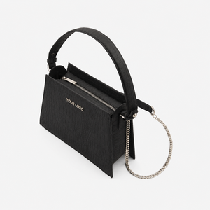 Sac bandoulière trapèze de luxe en cuir de tomate bio noir à motif alligator avec deux sangles chaîne amovibles - Product Image 3