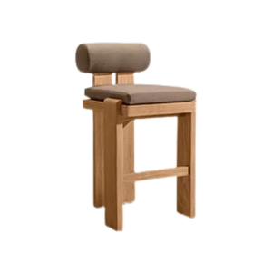 Contemporary Outdoor <b>Bar</b> <b>Stool</b> Solid Teak Round Bolster Backrest <b>Comfortable</b> Upholstered Seat Luxury Hospitality Seating - Product Image 5