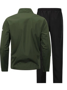 Men's Olive Green <b>Polyester</b> <b>Tracksuit</b> Full Sleeve Stand Collar Zipper Sporty Jogger Set Regular Fit Solid Color Autumn Wear - Product Image 2