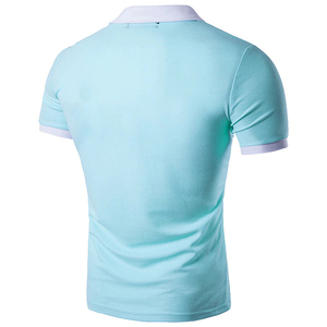 Camisa Polo Oxford de Algodón de Manga Corta Azul Marino para Hombre con Cuello y Puños Azul Claro, Cierre de Botones, Tejido Informal - Product Image 4